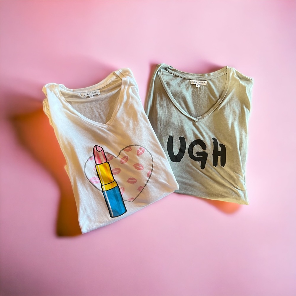 CARA LOREN Oversized V Neck Graphic Tees Bundle